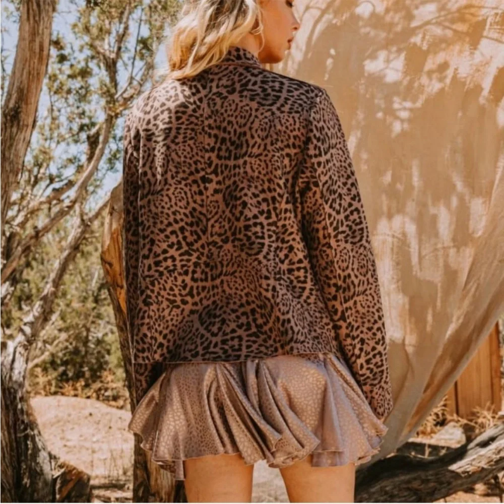 Washed Rose Leopard Faux Suede Rider Jacket - Picture 5 of 5